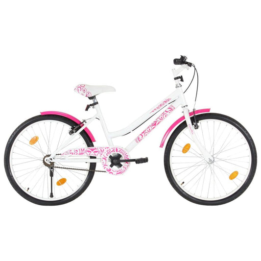 bērnu velosipēds, 24 collas, rozā ar baltu - amshop.lv