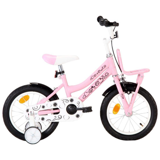 bērnu velosipēds ar priekšējo bagāžnieku, 14 collas, balts,rozā - amshop.lv