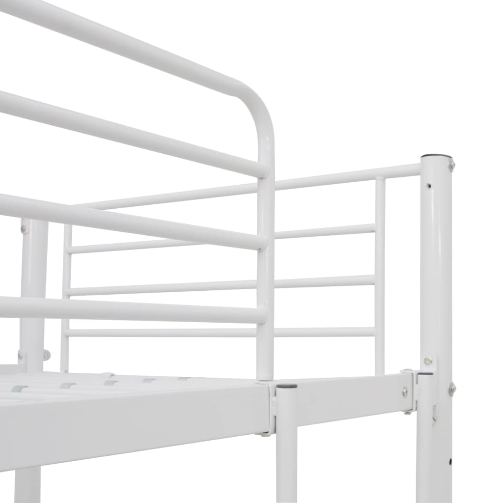 divstāvu gulta ar galda rāmi, balts metāls, 90x200 cm