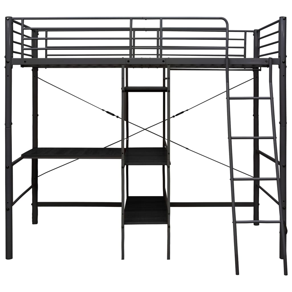 Divstāvu gulta ar galda rāmi, melns metāls, 90x200 cm