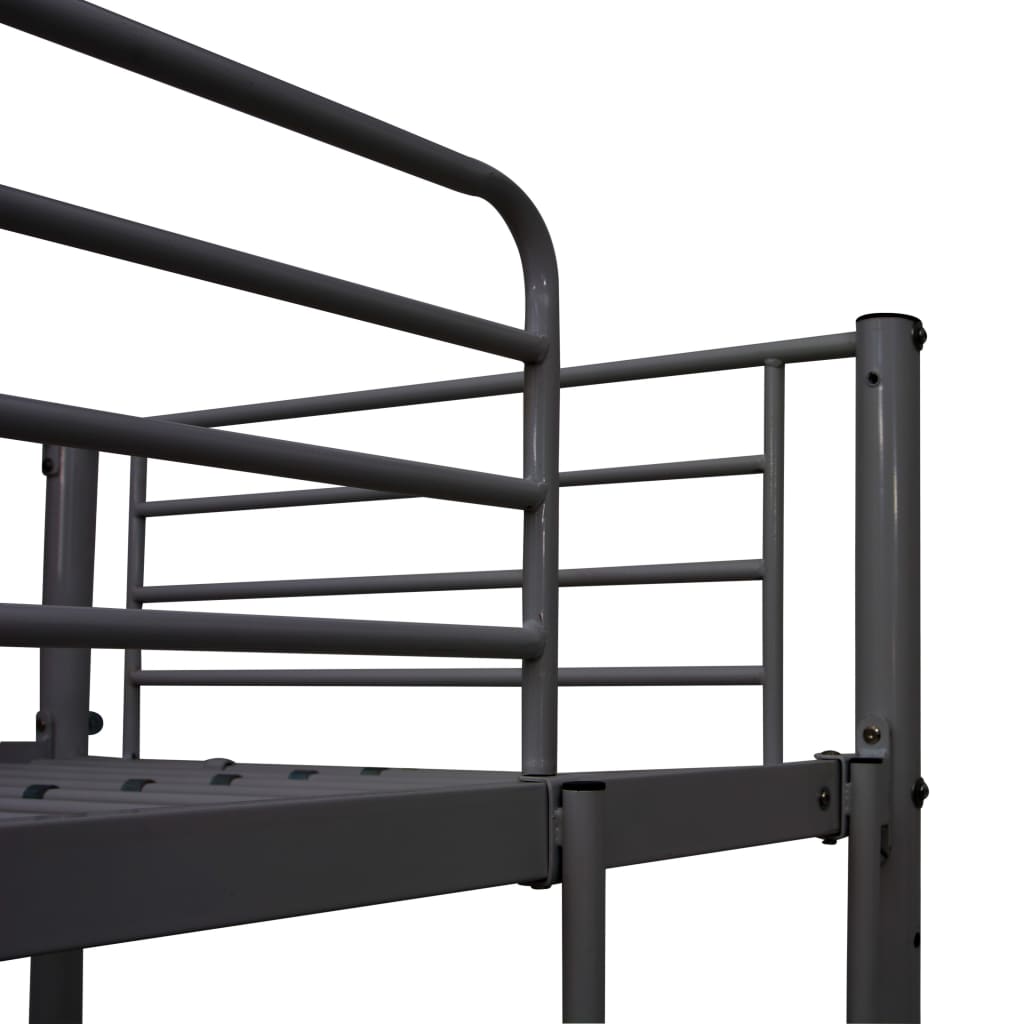 divstāvu gulta ar galda rāmi, pelēks metāls, 90x200 cm