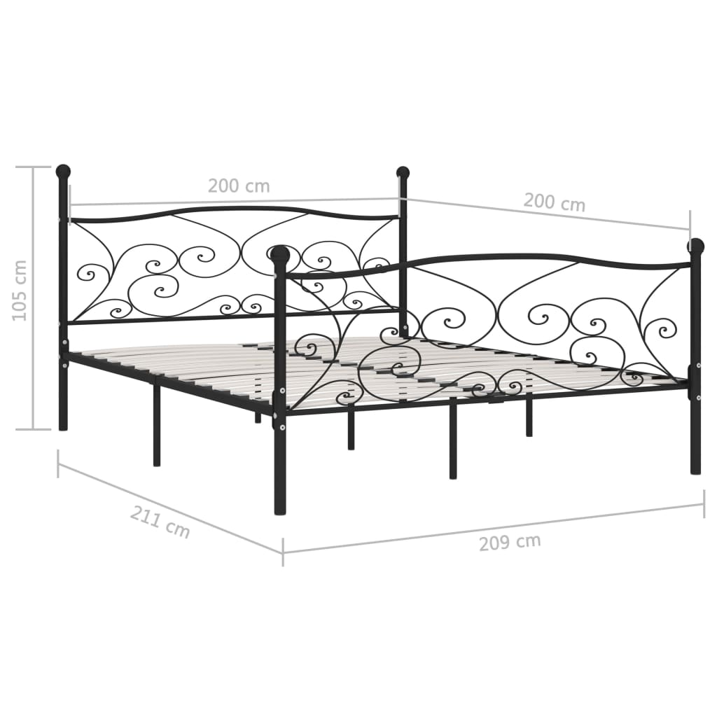 gultas rāmis ar redeļu pamatni, melns, 200x200 cm, metāls