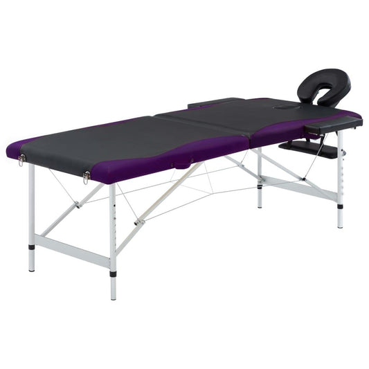 saliekams masāžas galds, 2 daļas, alumīnijs, melns ar violetu - amshop.lv