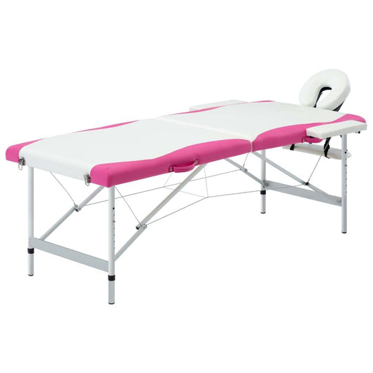 saliekams masāžas galds, 2 daļas, alumīnijs, balts ar rozā - amshop.lv