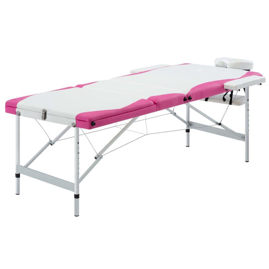saliekams masāžas galds, 3 daļas, alumīnijs, balts ar rozā - amshop.lv