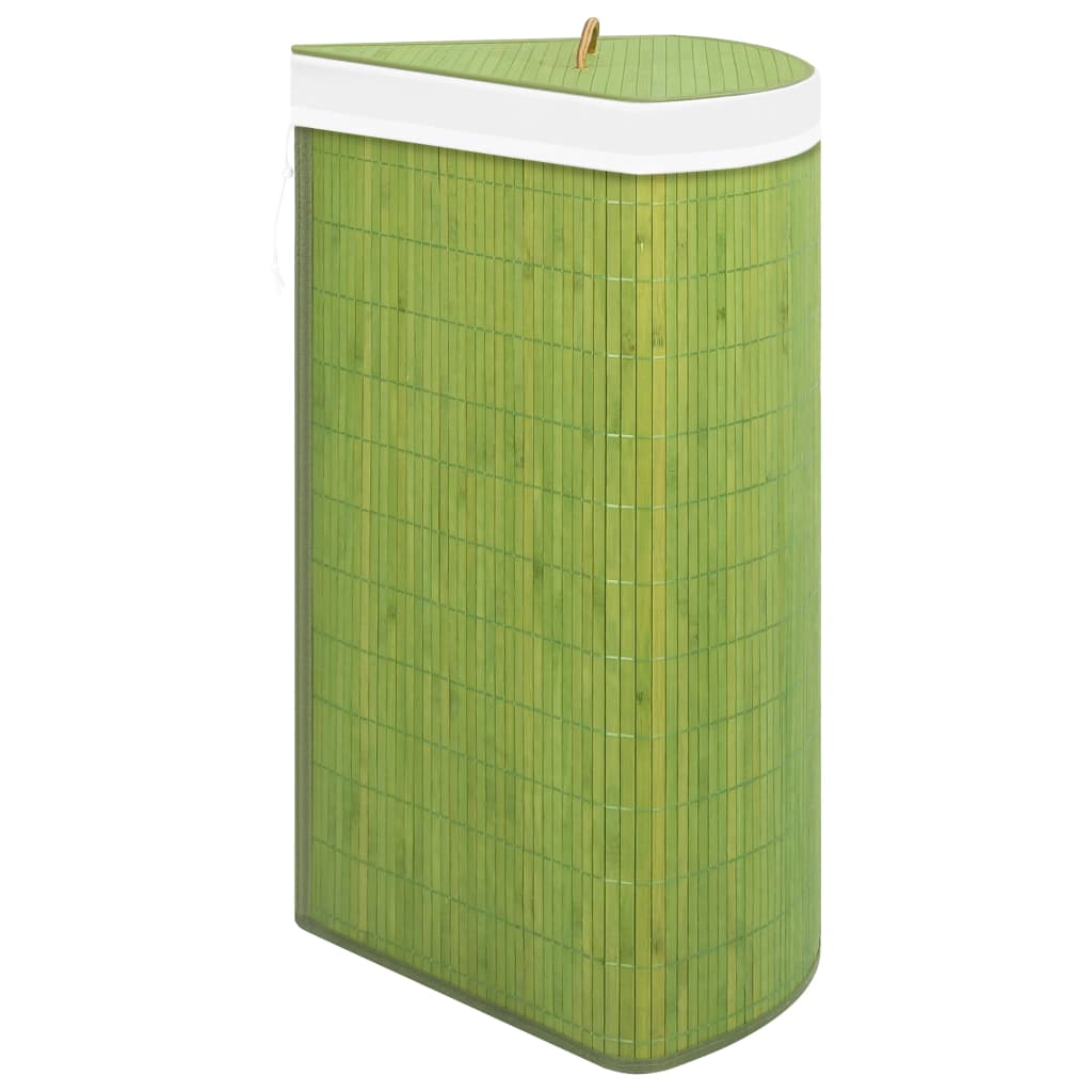 stūra veļas grozs, zaļš, bambuss, 60 L