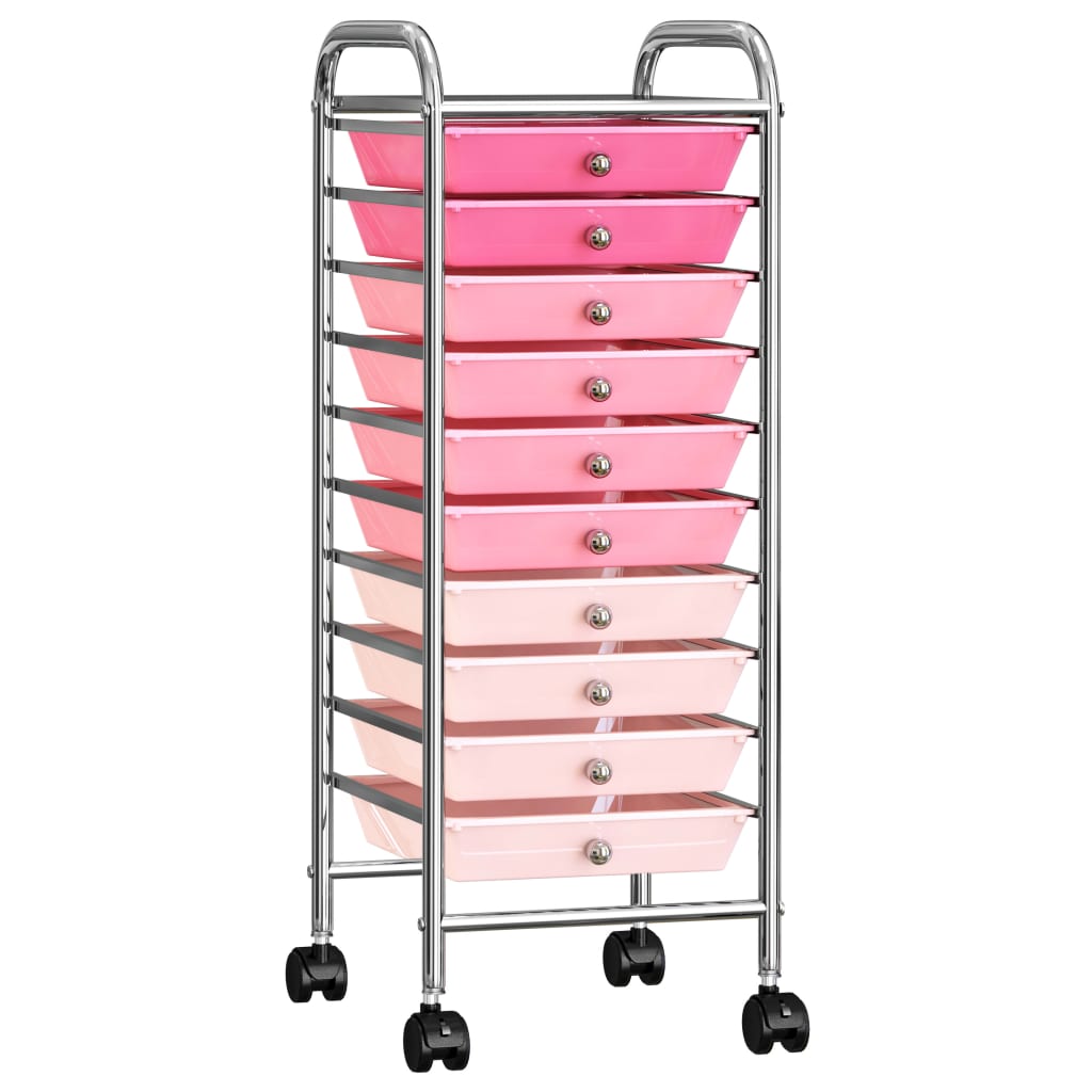 uzglabāšanas ratiņi, 10 atvilktnes, rozā ombre krāsu plastmasa