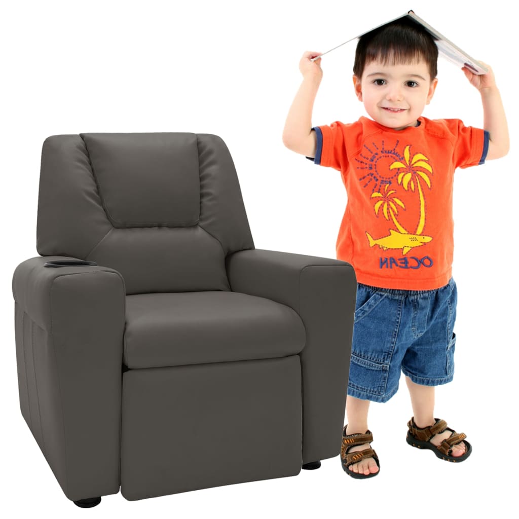 bērnu atpūtas krēsls, atgāžams, antracītpelēka mākslīgā āda