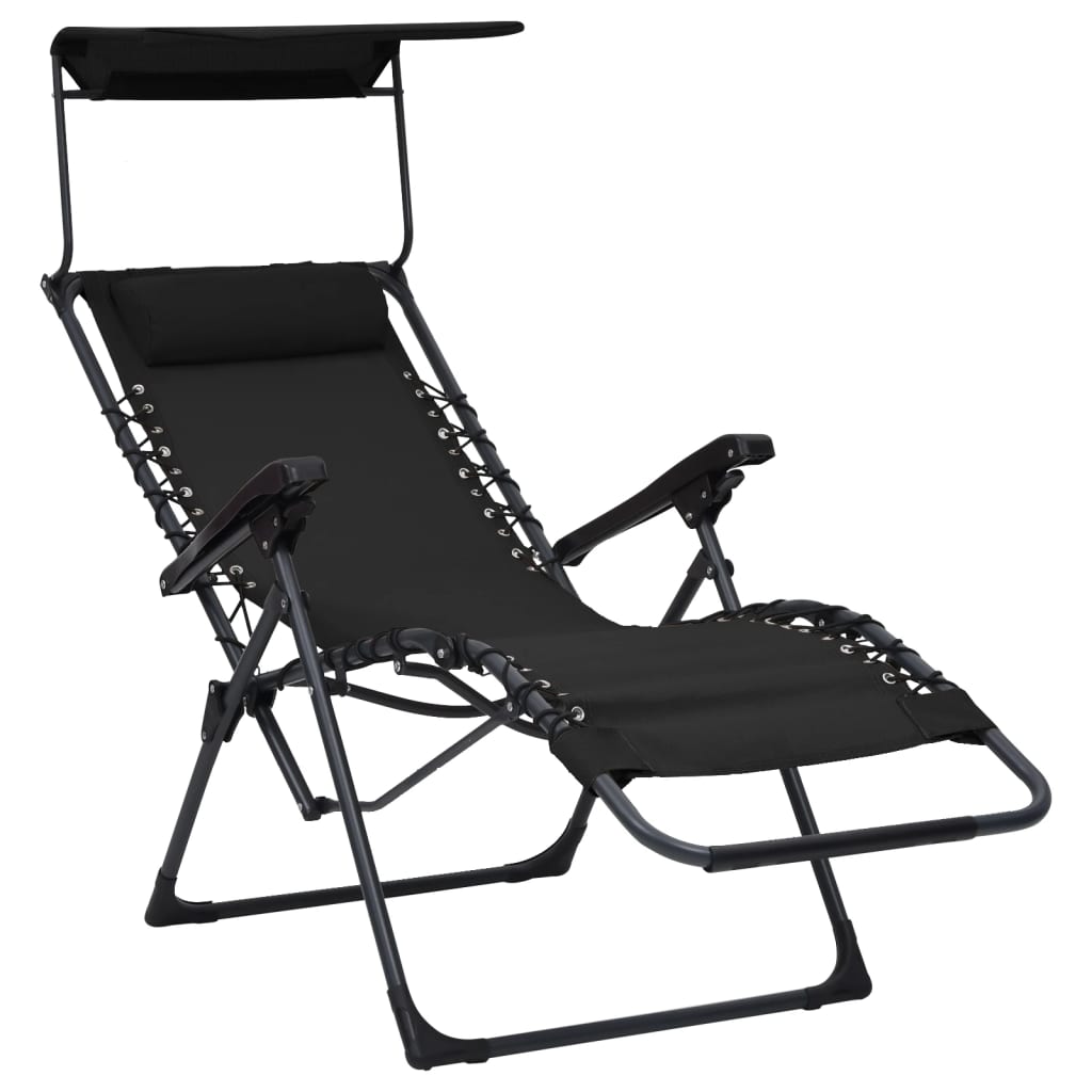 salokāmi pludmales krēsli, 2 gab., melns tekstilēns