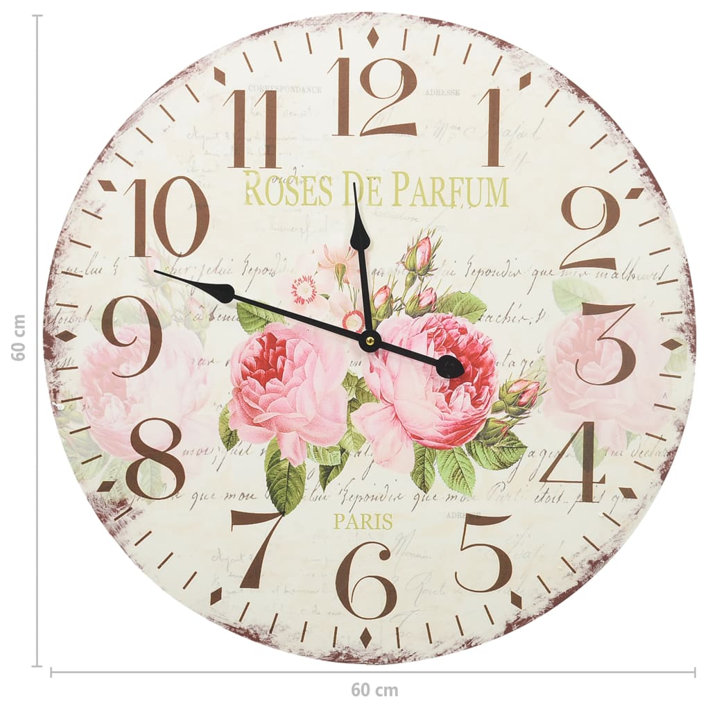 vintāžas sienas pulkstenis, ziedi, 60 cm