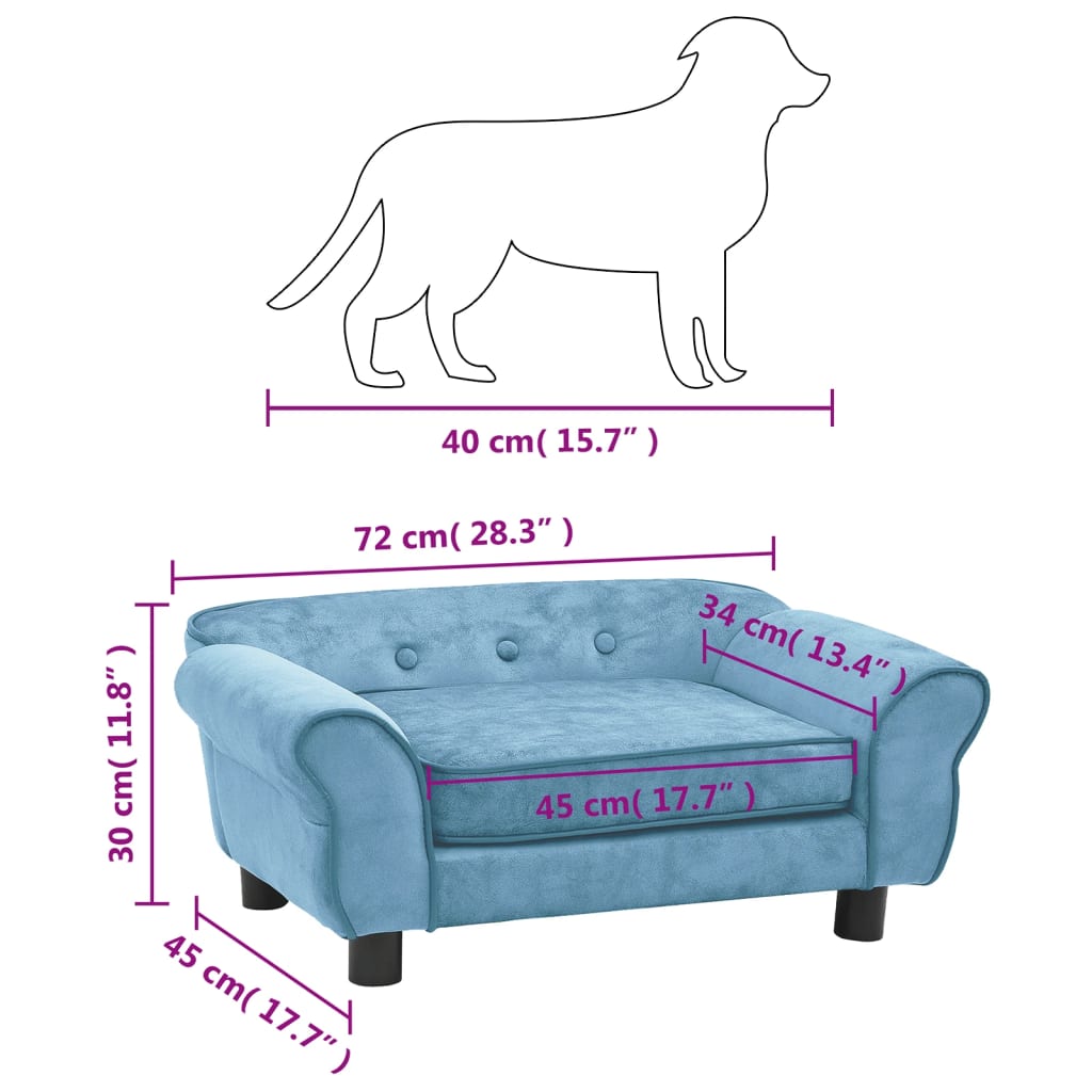 dīvāns suņiem, tirkīzzils, 72x45x30 cm, plīšs