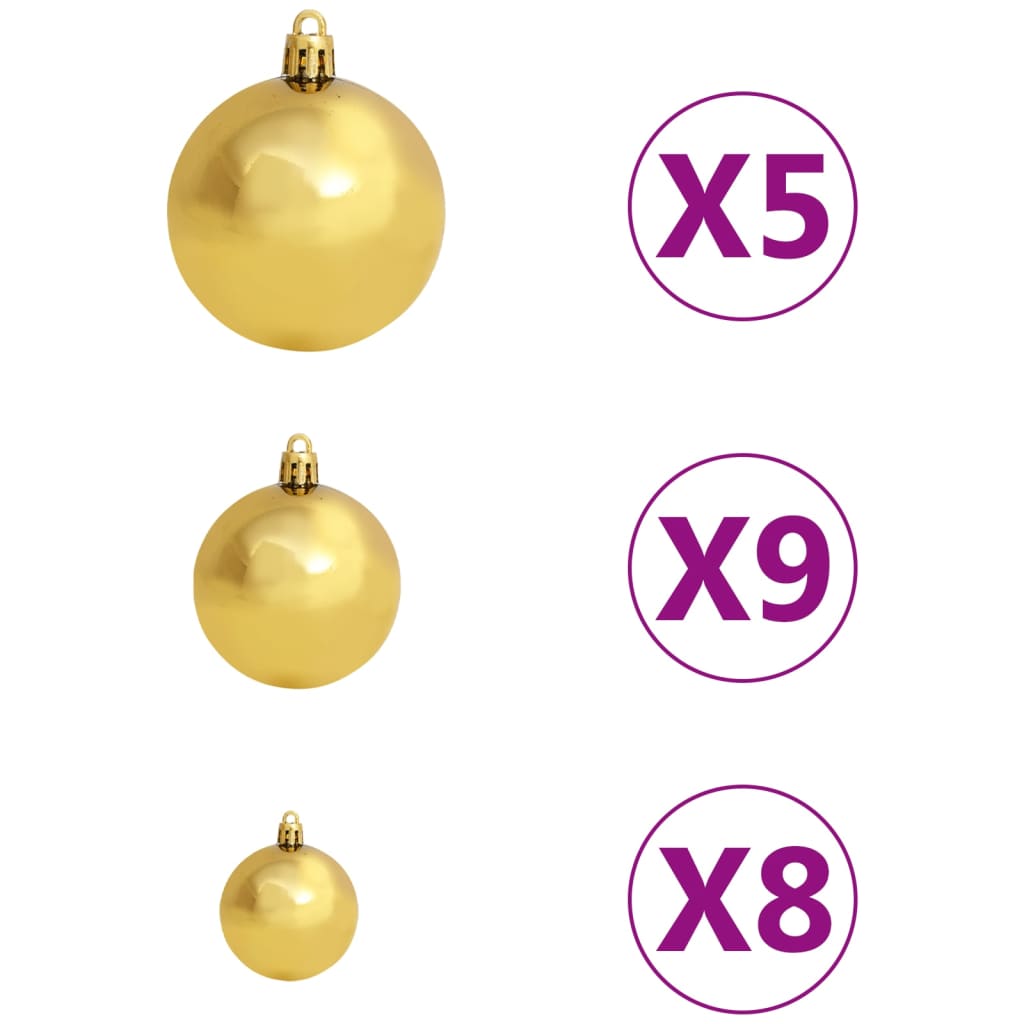 Ziemassvētku bumbu komplekts, 61 gb., 150 LED, zelta un bronzas