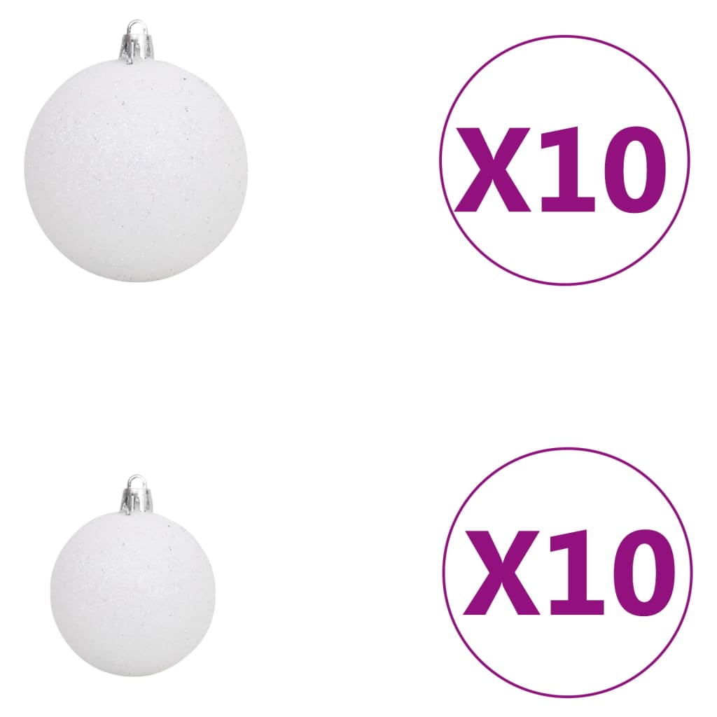 Ziemassvētku bumbu komplekts, 120 gb., 300 LED, baltas, pelēkas