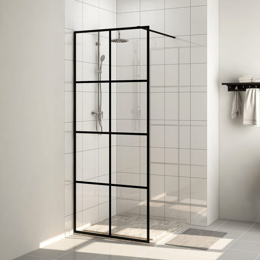 dušas siena, caurspīdīgs ESG stikls, 80x195 cm, melna