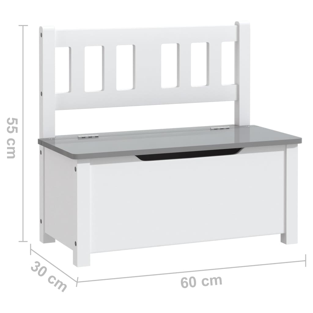 bērnu sols ar kasti, balts ar pelēku, 60x30x55 cm, MDF