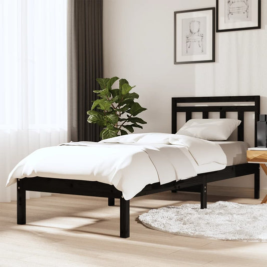 gultas rāmis, melns, masīvkoks, 75x190 cm, 2FT6, vienvietīgs