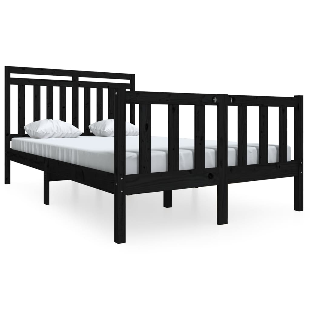 gultas rāmis, melns, masīvkoks, 120x190 cm, 4FT, divvietīgs