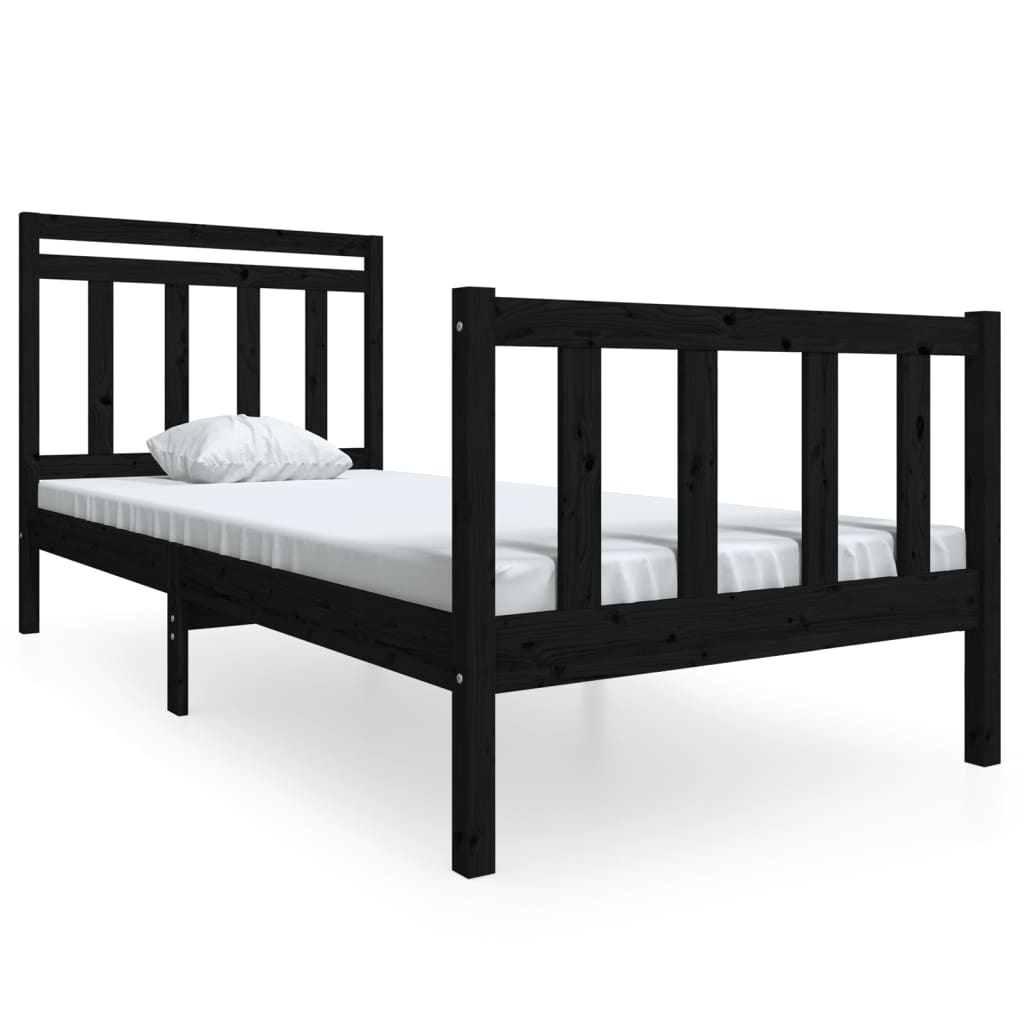 gultas rāmis, melns, masīvkoks, 100x200 cm