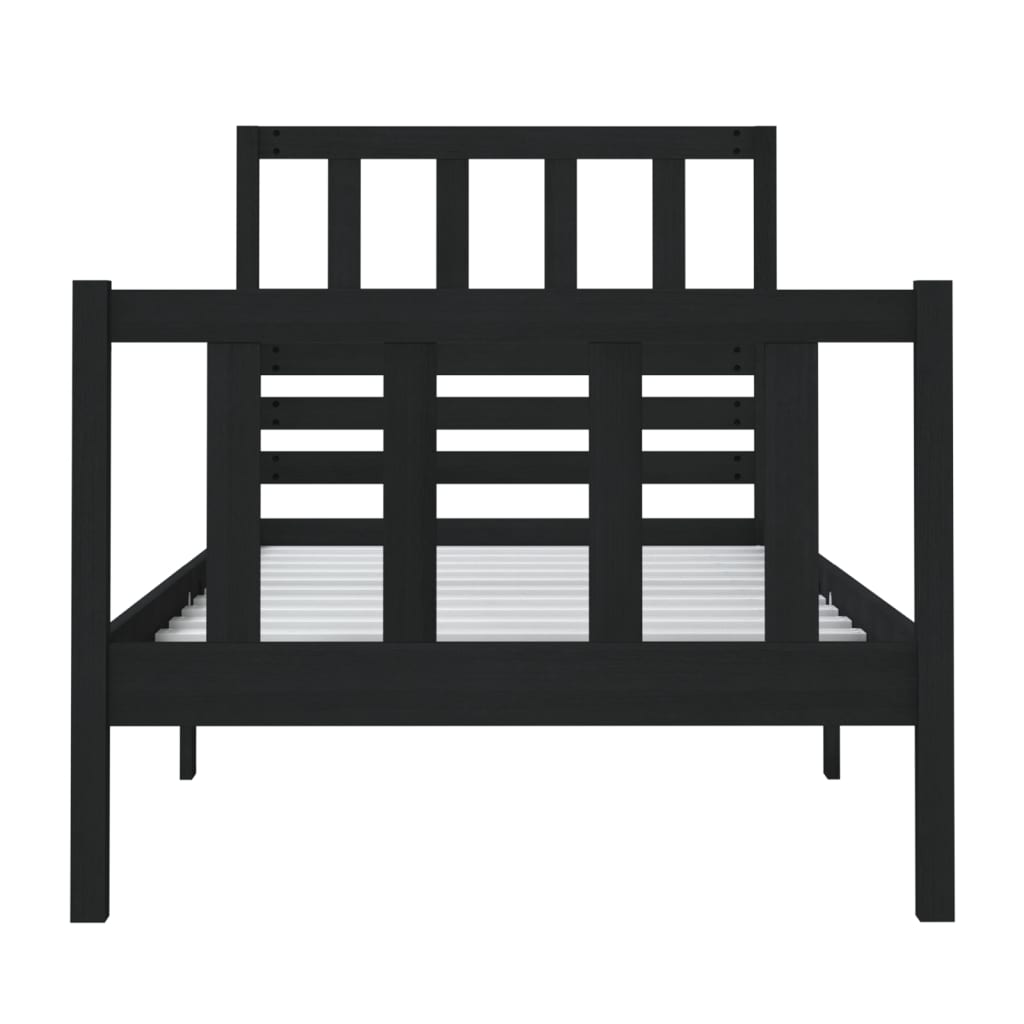 gultas rāmis, melns, masīvkoks, 75x190 cm, vienvietīgs