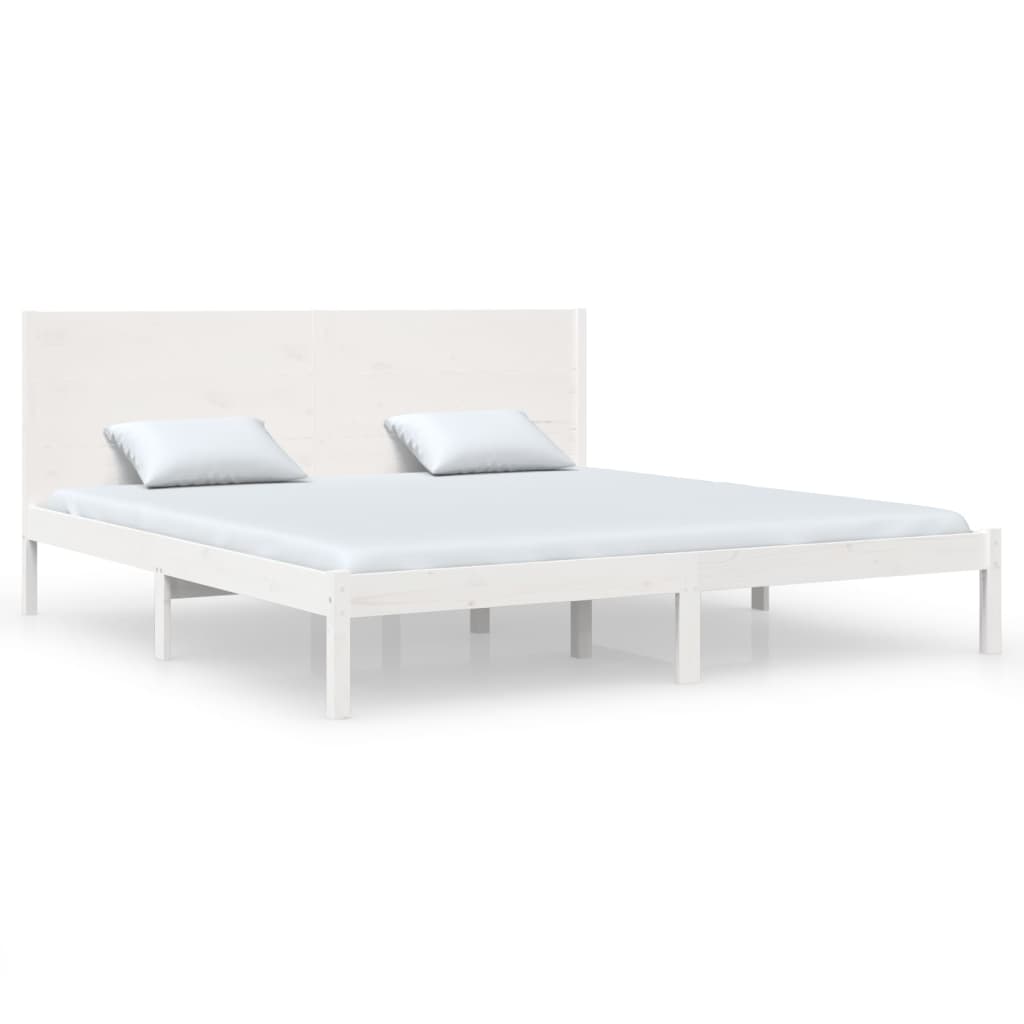 gultas rāmis, balts, masīvkoks, 180x200 cm, 6FT, King izmērs