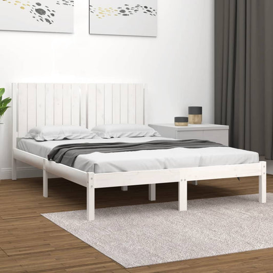 gultas rāmis, balts, masīvkoks, 150x200 cm, 5FT, divvietīgs