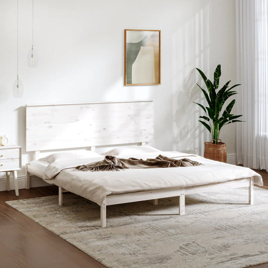gultas rāmis, balts, masīvkoks, 150x200 cm, 5FT, King izmērs