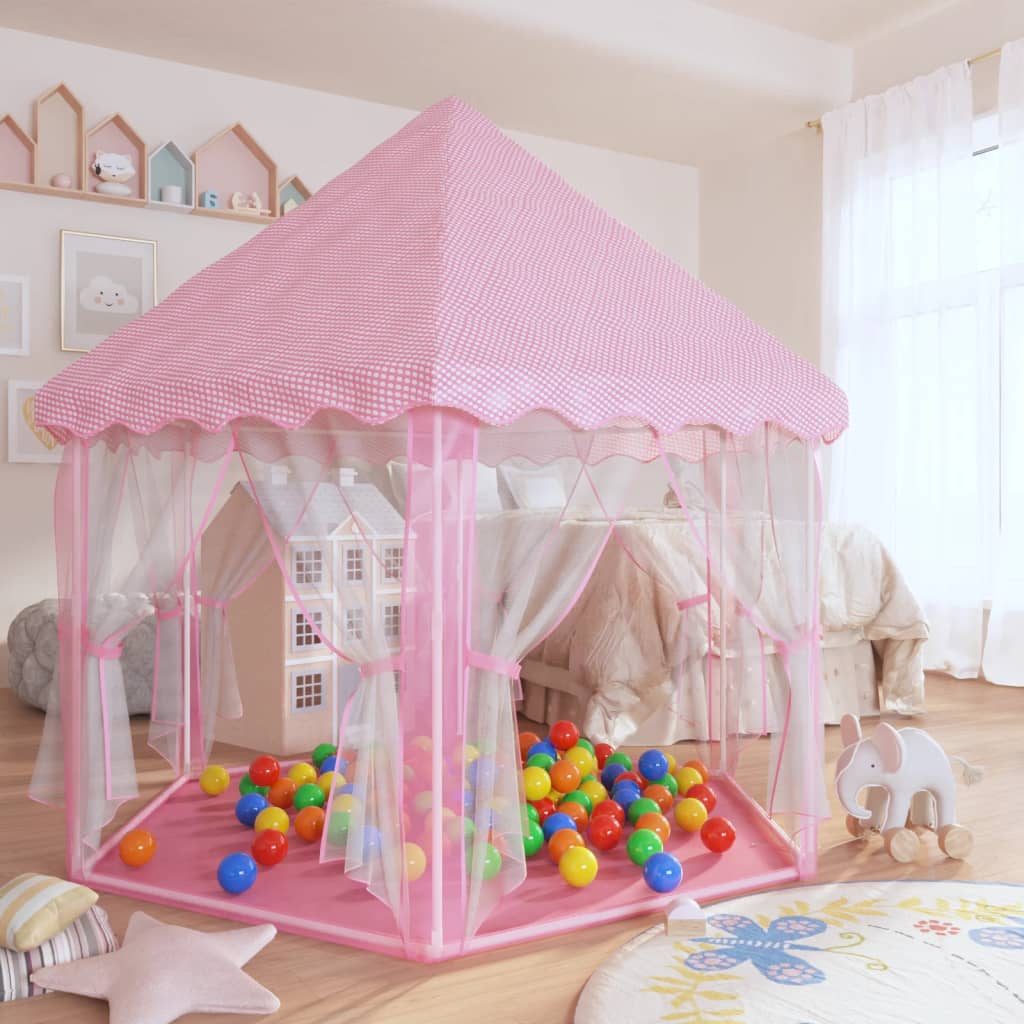 princešu rotaļu telts ar 250 bumbiņām, rozā, 133x140 cm