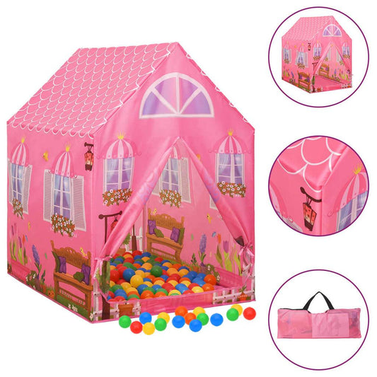 rotaļu telts ar 250 bumbiņām, 69x94x104 cm, rozā - amshop.lv