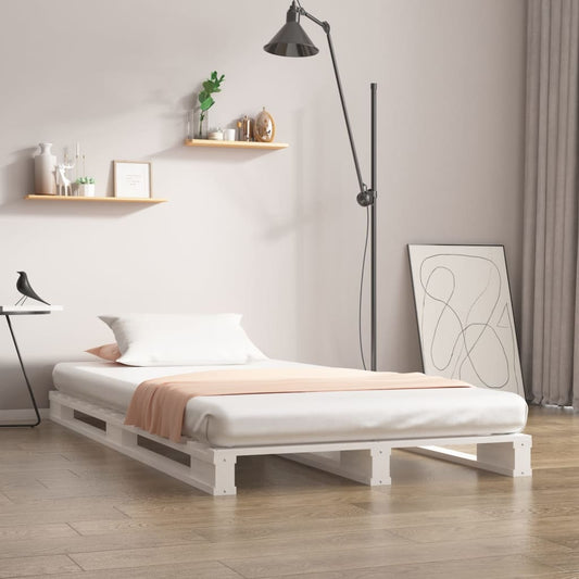 palešu gulta, balta, 90x190 cm, priedes masīvkoks, vienvietīga