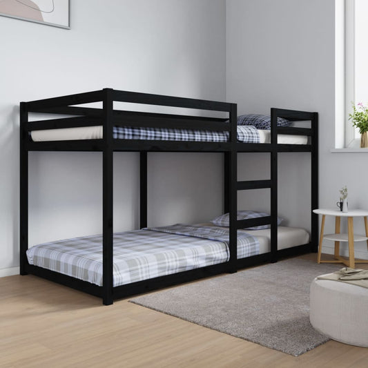 divstāvu gulta, melna, 90x200 cm, priedes masīvkoks