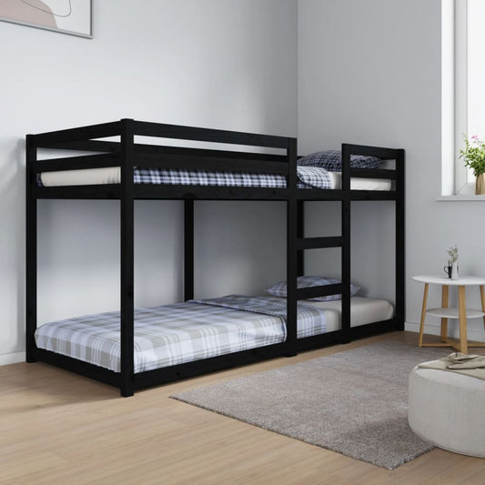 divstāvu gulta, melna, 80x200 cm, priedes masīvkoks