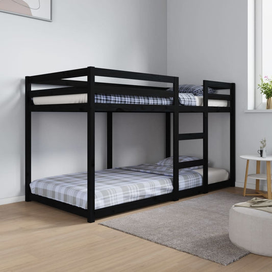 divstāvu gulta, melna, 90x190 cm, priedes masīvkoks