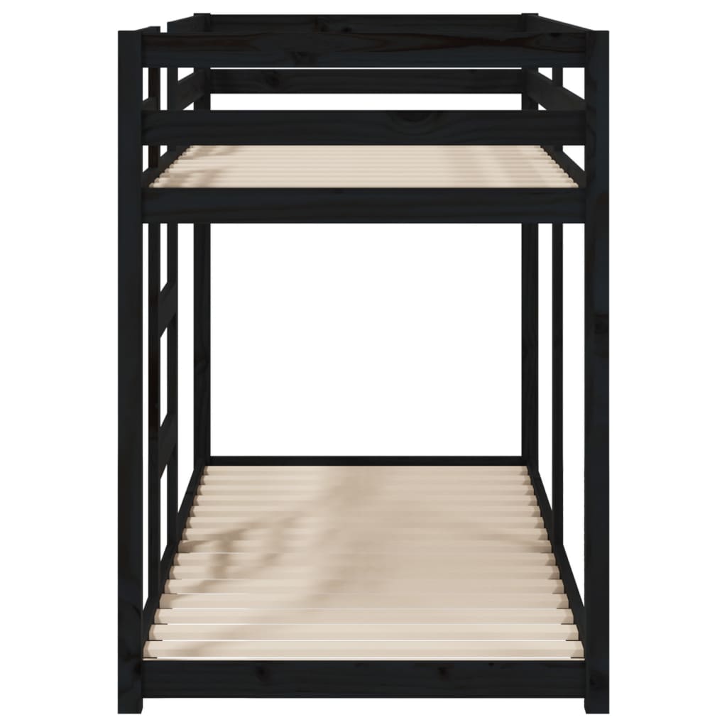 divstāvu gulta, melna, 75x190 cm, priedes masīvkoks