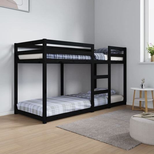 divstāvu gulta, melna, 75x190 cm, priedes masīvkoks