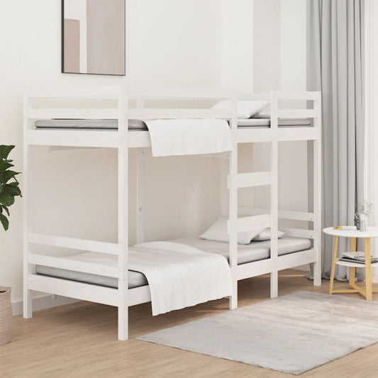 divstāvu gulta, balta, 90x200 cm, priedes masīvkoks