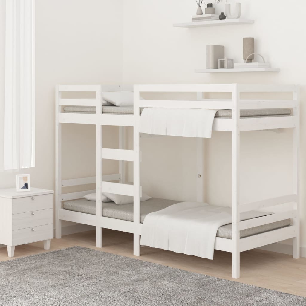 divstāvu gulta, balta, 90x190 cm, priedes masīvkoks