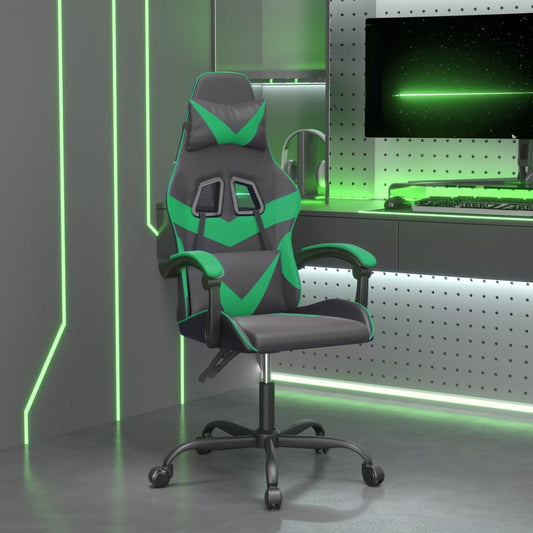 datorspēļu krēsls, melna un zaļa mākslīgā āda