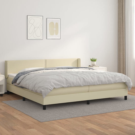 atsperu gulta ar matraci, krēmkrāsas, 200x200 cm, mākslīgā āda