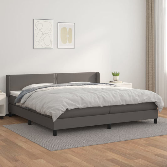 atsperu gulta ar matraci, pelēka, 200x200 cm, mākslīgā āda