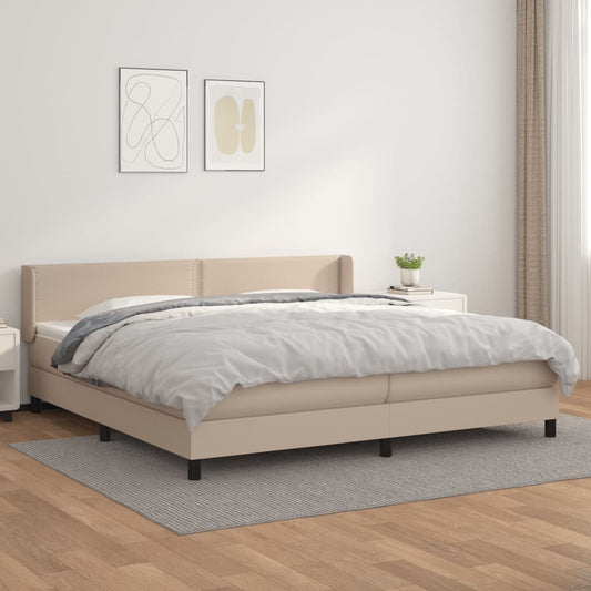 atsperu gulta ar matraci, kapučīno, 200x200 cm, mākslīgā āda
