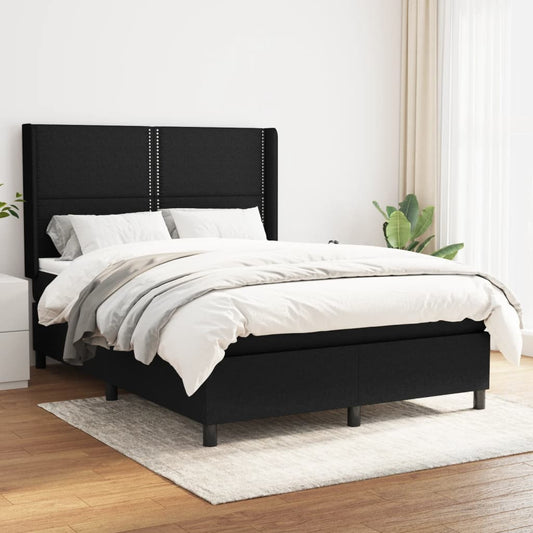 atsperu gulta ar matraci, melna, 140x200 cm, audums