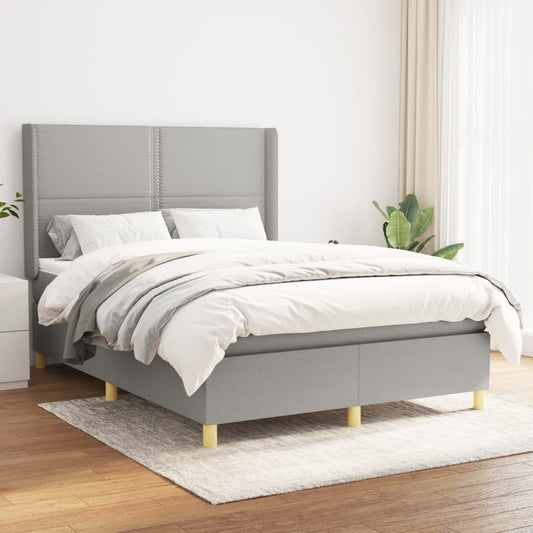 atsperu gultas rāmis ar matraci, gaiši pelēka audums, 140x200cm