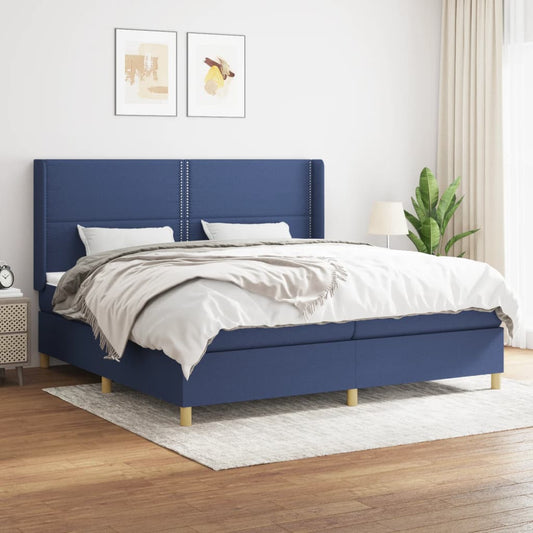 atsperu gultas rāmis ar matraci, zils audums, 200x200 cm