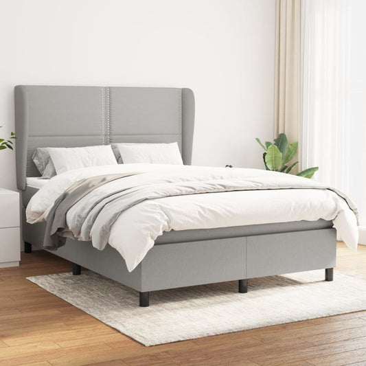 atsperu gulta ar matraci, gaiši pelēka audums, 140x190 cm