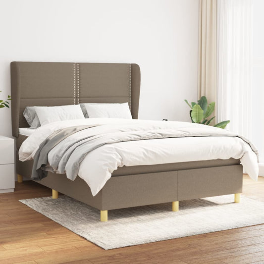 atsperu gulta ar matraci, pelēkbrūns audums, 140x190 cm