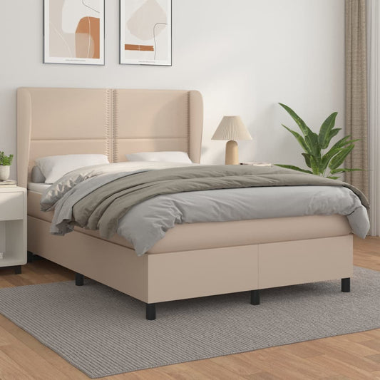 atsperu gulta ar matraci, kapučīno, 140x190 cm, mākslīgā āda
