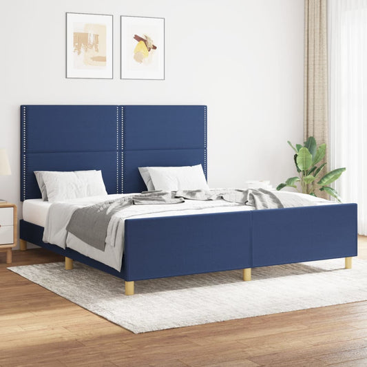 gultas rāmis ar galvgali, zils, 160x200 cm, audums