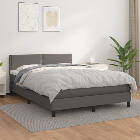 atsperu gulta ar matraci, pelēka, 140x190 cm, mākslīgā āda