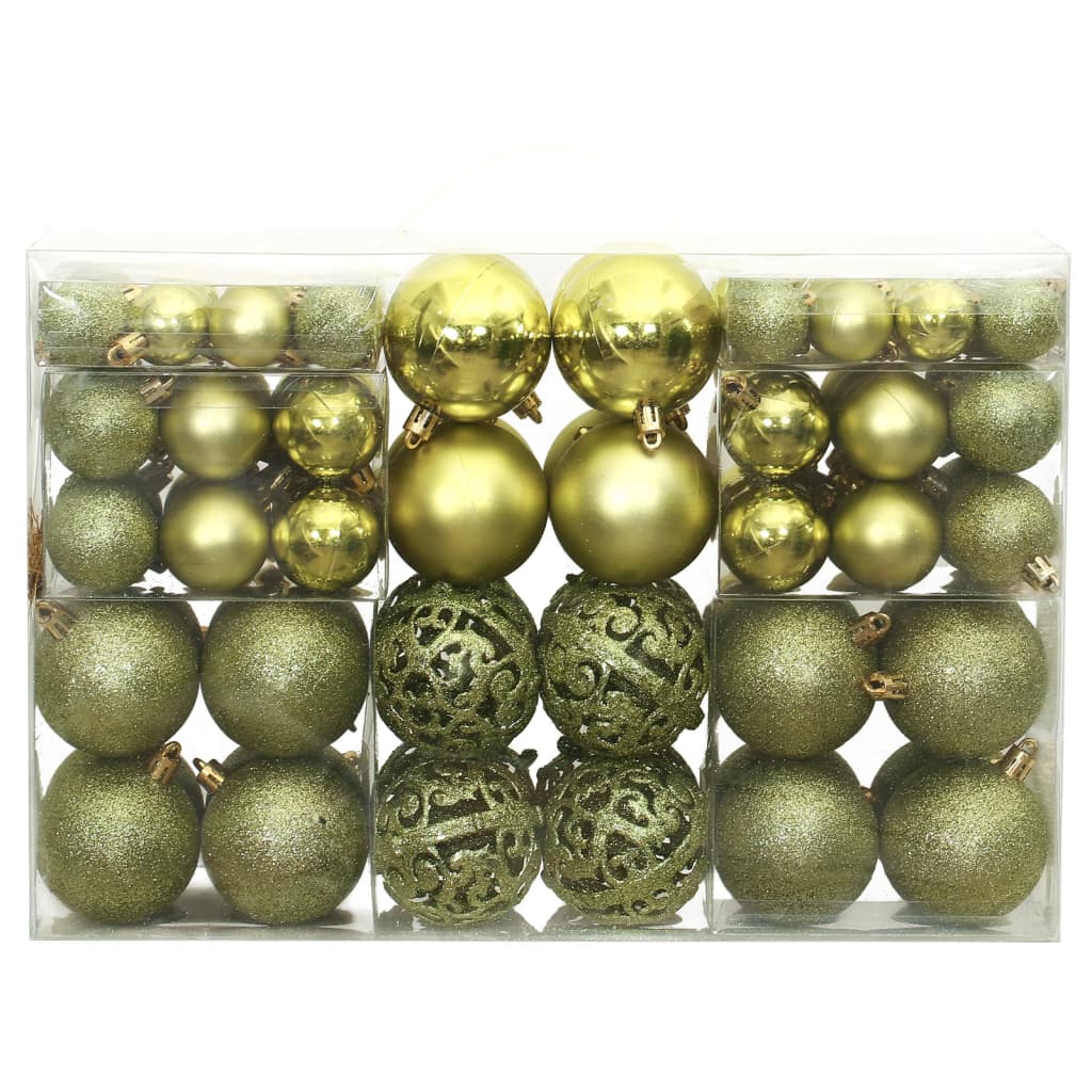 Ziemassvētku eglītes bumbiņas, 100 gab., gaiši zaļas, 3/4/6 cm