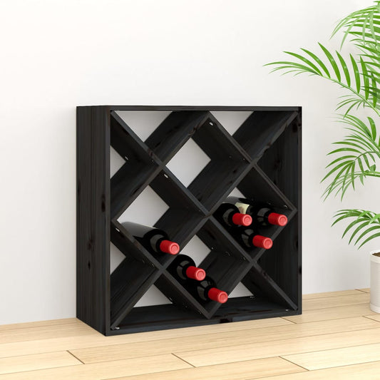 vīna pudeļu plaukts, melns, 62x25x62 cm, priedes masīvkoks